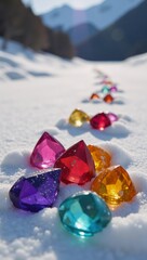 Vibrant crystals shimmer against winters snowscape