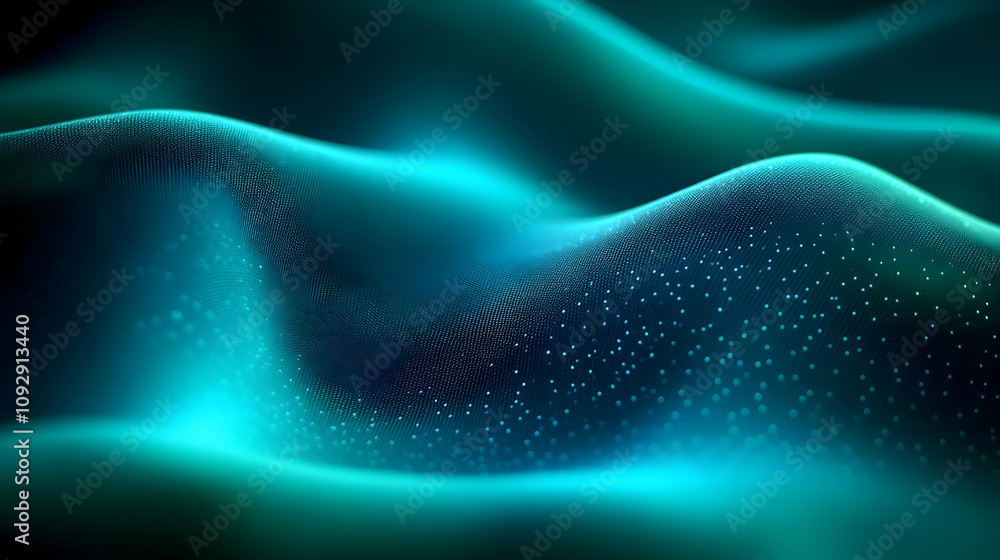 Poster abstract teal waves: digital particle flow visuals