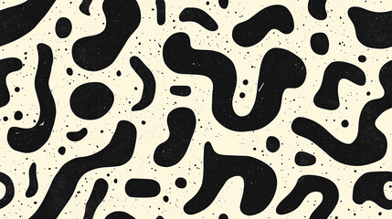 Organic black and cream seamless pattern with curved shapes and dots