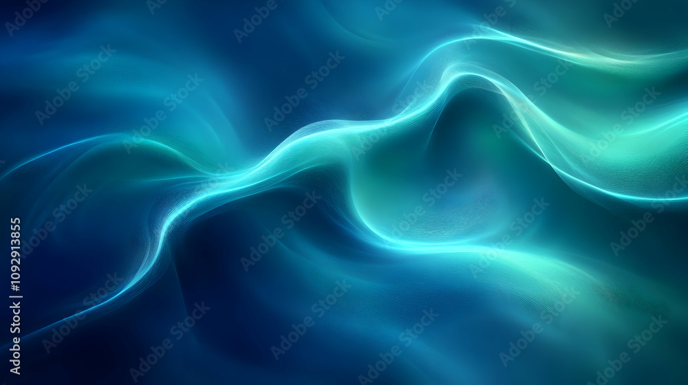 Poster abstract teal waves flow dynamically across screen