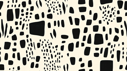 Fototapeta premium Minimalist dotted seamless pattern with varying shapes in black and white