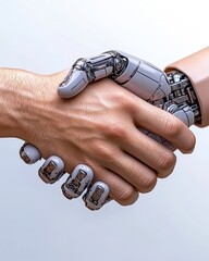 Human Handshake with Robotic Hand AI Future Technology Partnership