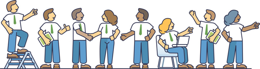 Illustration of diverse business people collaborating and communicating.