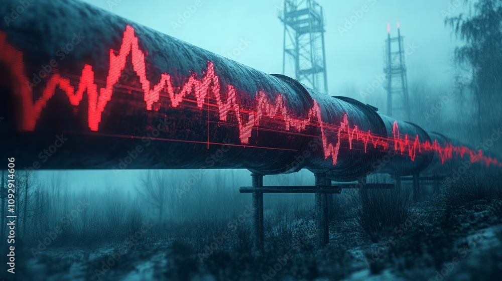 Aufkleber a dark, atmospheric image of a pipeline with a red waveform overlay, suggesting monitoring or data.