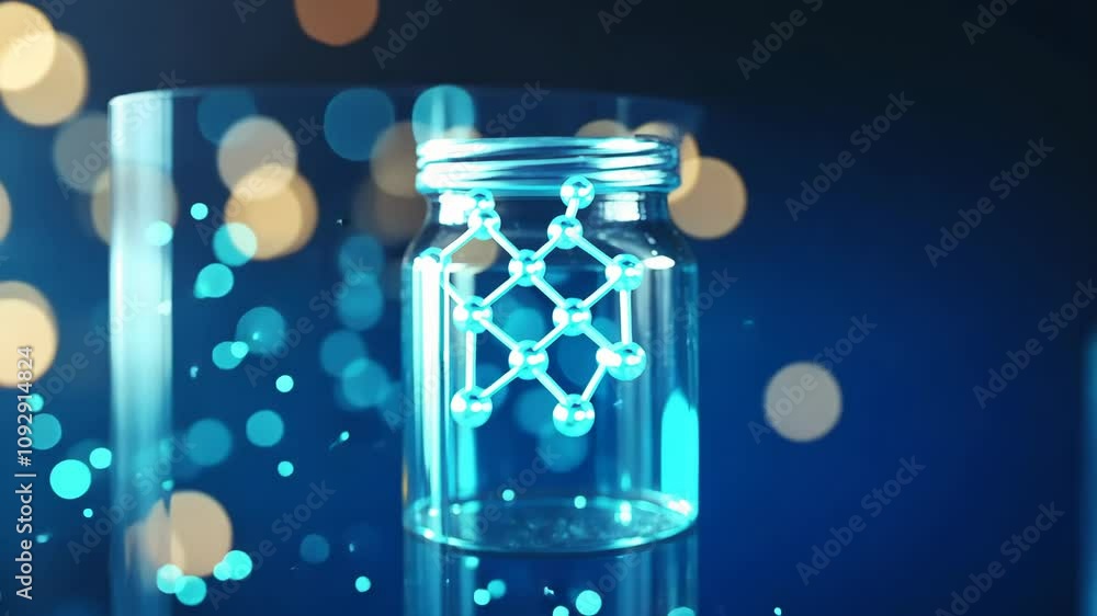Poster futuristic laboratory scene showcasing advanced technology and science with illuminated liquid, crea