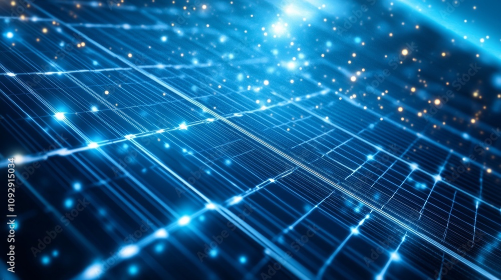 Poster a digital representation of a futuristic grid with glowing particles, suggesting technology and inno