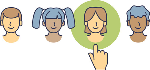 Illustration of diverse employee selection, highlighting engagement and inclusion.