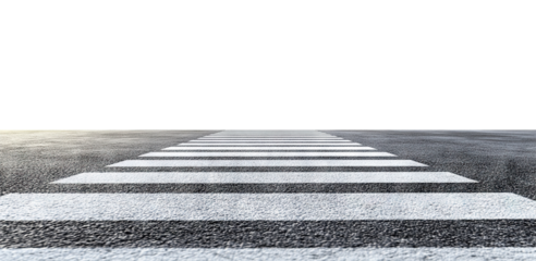 Pedestrian crosswalk on asphalt road, isolated on transparent cutout background