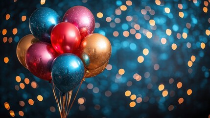 Festive Metallic Balloons Party Decor Birthday Celebration Shiny Glittery Blue Background