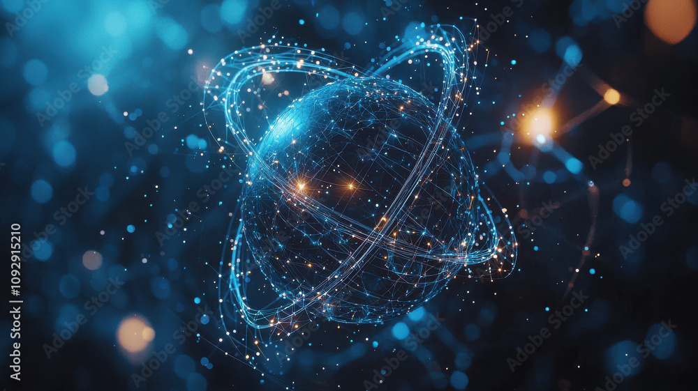 Aufkleber bright abstract atom symbol with radiant orbits and glowing particles, representing essence of scien