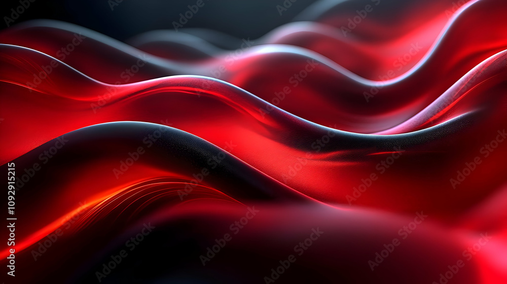 Poster red abstract waves flow dynamically, shimmering with depth and intense color, abstract art