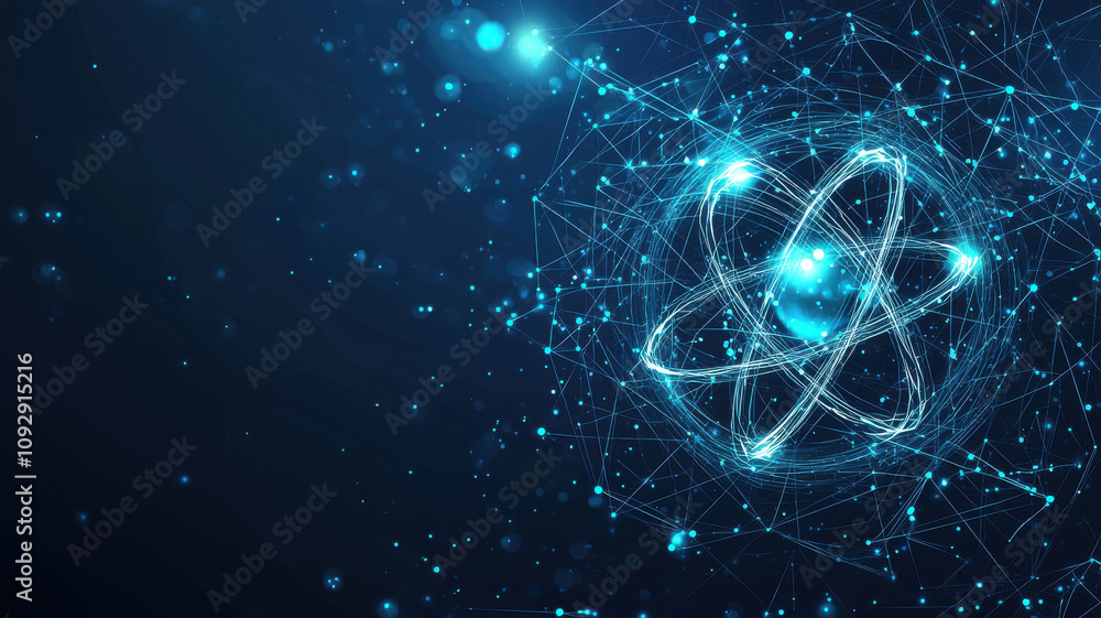 Aufkleber glowing atom icon with interconnected orbits and particles, symbolizing energy and science. vibrant 