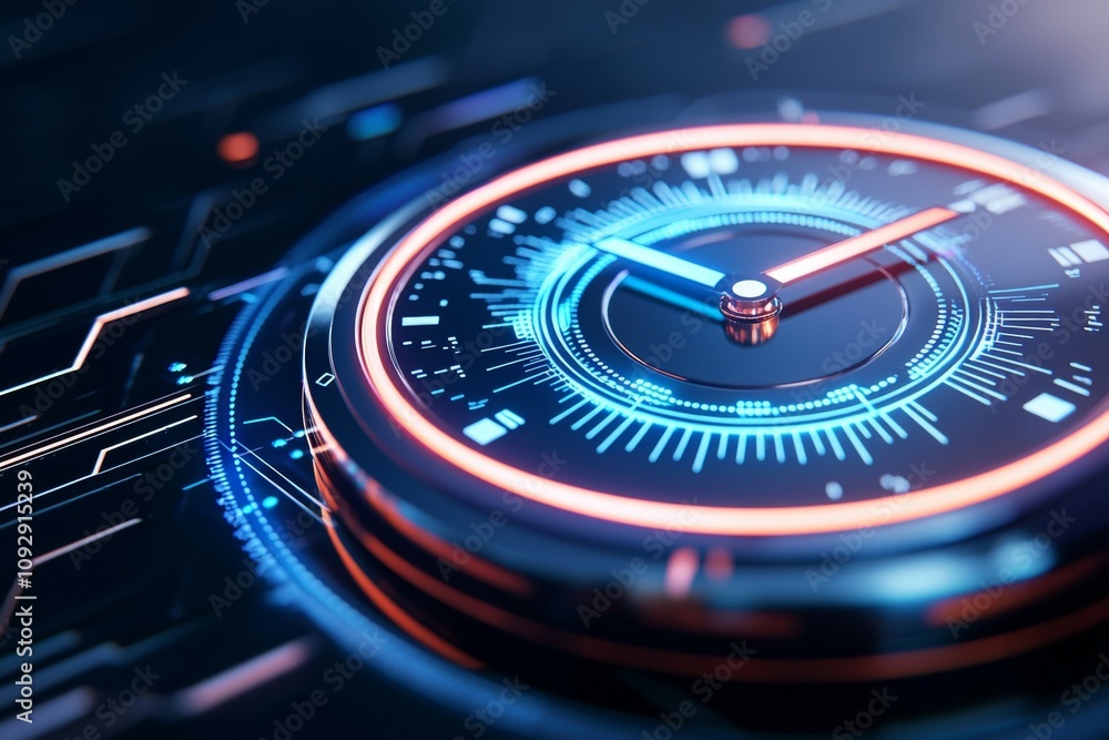Aufkleber futuristic digital interface display with neon circular design