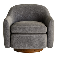 A gray chair with a wooden base and a brown top