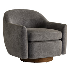 A gray chair with a wooden base and a brown top