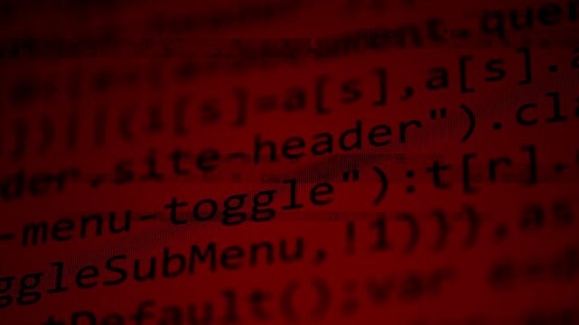 Computer language code script with glitch effect in 4K