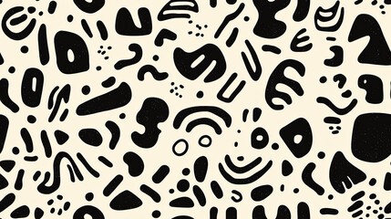 Abstract biological seamless pattern with organic shapes in black and white