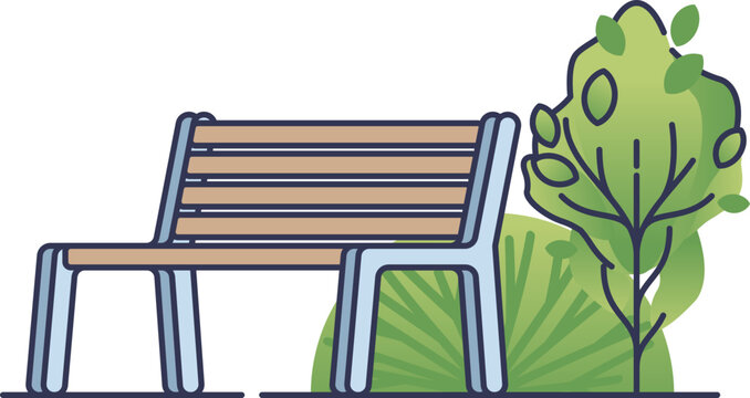 Illustration of a park bench with greenery, symbolizing relaxation and nature.