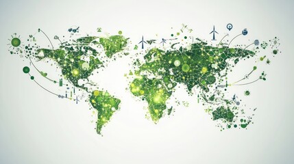 Fototapeta premium A green-themed world map illustrating sustainability and environmental awareness.