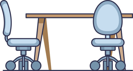 Illustration of an office table with two ergonomic chairs, symbolizing workspace and collaboration.
