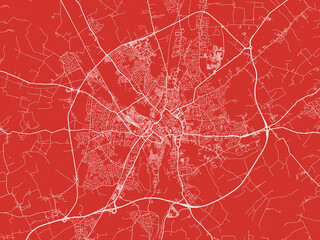 Christmas Map of York, United Kingdom in Snowy White on Festive Red Background.