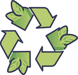 Green recycling symbol with leaves, representing eco-friendly practices and sustainability.