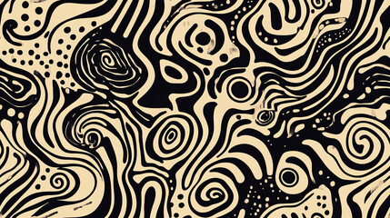 Fototapeta premium Abstract swirls seamless pattern, black and white fluid design