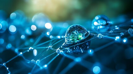 Abstract representation of interconnected spheres and networks, symbolizing technology and innovation.