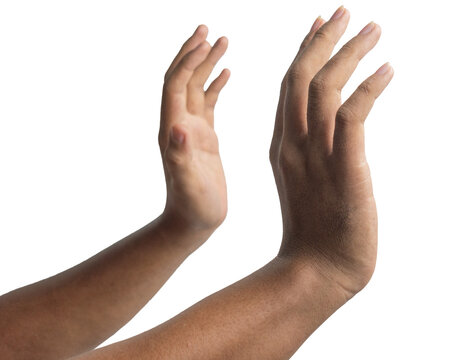 male hands showing stop or refuse gesture isolated on white background