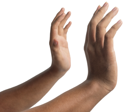 male hands showing stop or refuse gesture isolated on white background