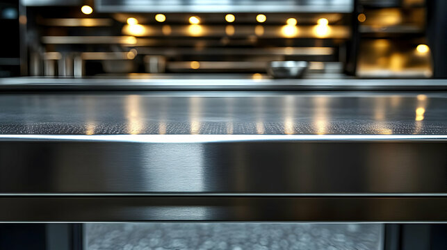 Sleek Stainless Steel Tabletop Reflects Kitchen Lights