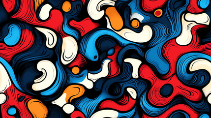 Dynamic fluid seamless pattern in red, white and blue