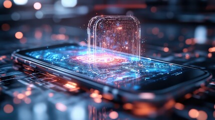 A smartphone displaying an interactive hologram powered by 6G, representing future advances in connectivity and human-technology interaction.
