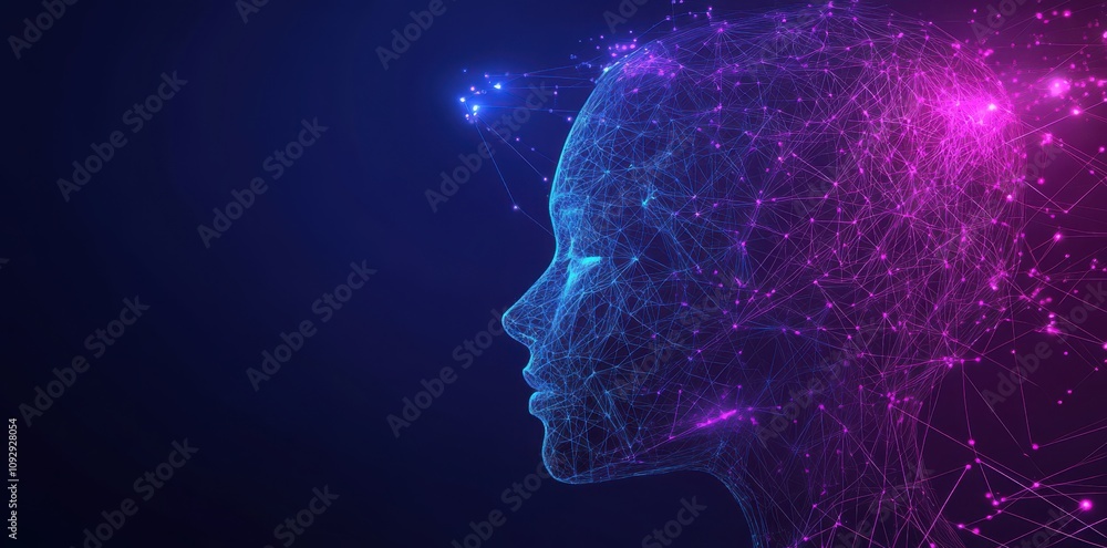Aufkleber digital rendering of human head silhouette composed of interconnected lines and nodes, symbolizing a