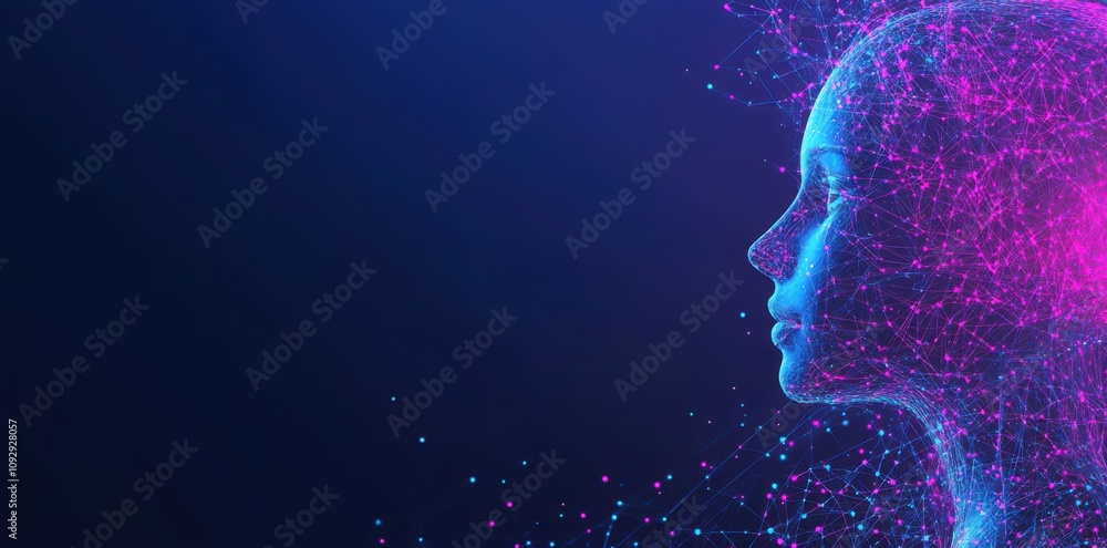 Aufkleber digital rendering of artificial intelligence concept, featuring human like face composed of intercon