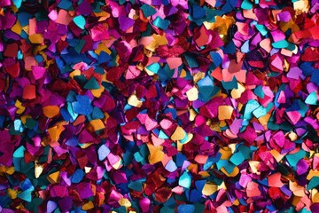 festive background with multicolored scattered confetti, bright and colorful 