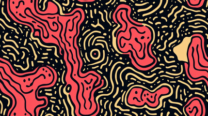 Obraz premium Linear maze seamless pattern in coral and black