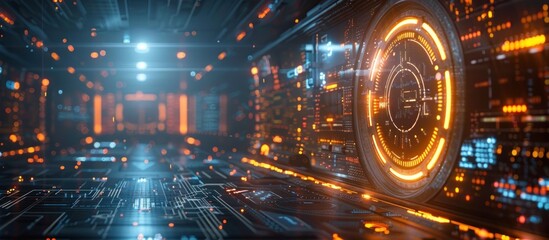 Futuristic Technology Interface with Glowing Orange Lights