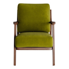 A green chair with a wooden frame