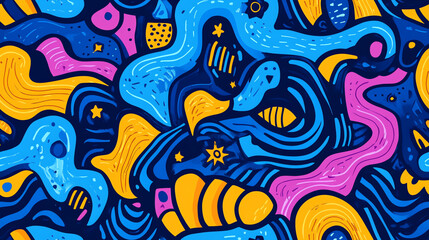 Playful waves seamless pattern in bright colors