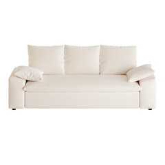 A white couch with three pillows on it