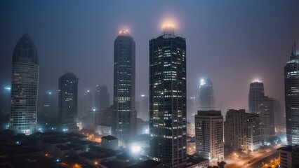 Obraz premium fog in the city nighttime scene