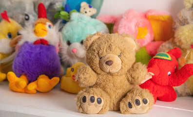 View of colorful soft toys.