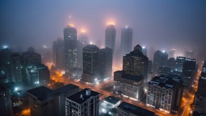 Obraz premium fog in the city nighttime scene