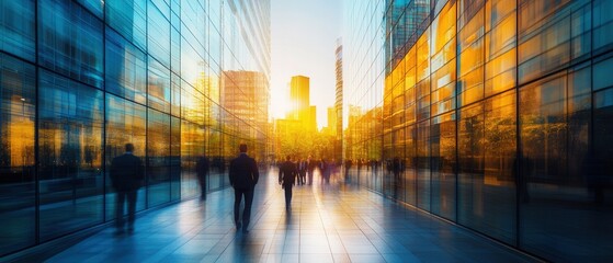 Urban landscape with vibrant sunset reflections