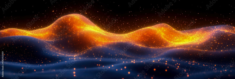 Aufkleber glowing waves of orange and blue are illuminated by bright particles, creating an enchanting and mes