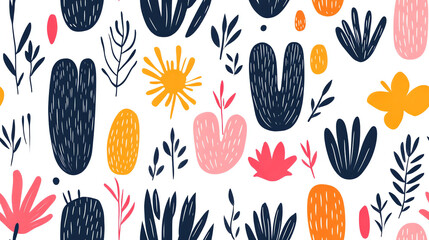 Modern botanical seamless pattern with abstract shapes
