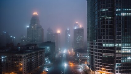 Obraz premium fog in the city nighttime scene