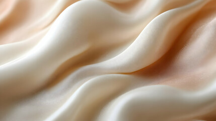 Fototapeta premium Creamy Beige Fabric Drapes Softly, Elegant Texture, Smooth Surface, Luxurious Feel, Subtle Shimmer, Gentle Waves, Fabric Design Inspiration