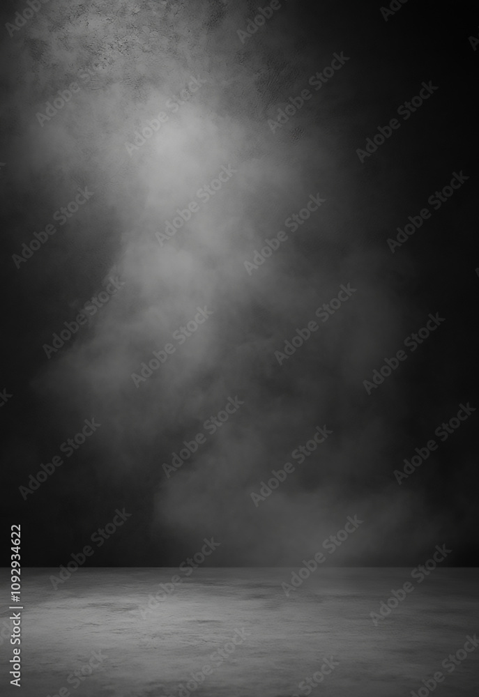 Poster empty wooden table with smoke flowing on dark background, spooky wooden table with mystical smoke fo